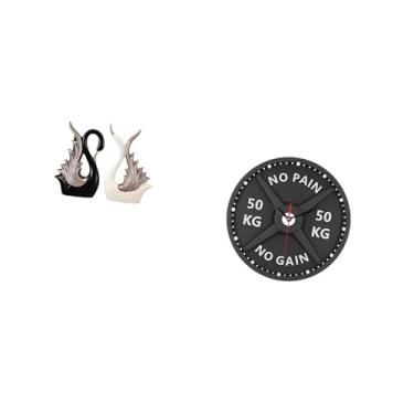 Imagem de Fenteer Estatuetas de Cisne de Cerâmica E Escultura de Relógio de Parede 3D, Ornamento Criativo de Mesa para Academia em Casa, Prateleira, Aniversário, Lareir