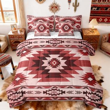 Imagem de Conjunto de cama estilo boêmio com lençóis, edredom, fronhas, fronhas retrô geométrico, xadrez, étnico, conjunto de edredom para crianças, adolescentes, adultos, quarto, dormitório, 7 peças, tamanho