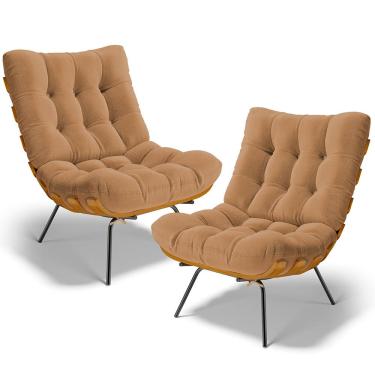 Imagem de Kit 2 Poltronas Decorativas Sala de Estar Costela L02 Bouclê Mostarda - Lyam Decor