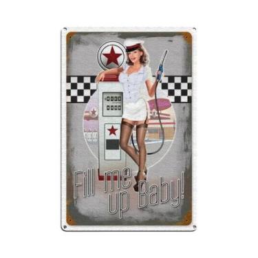 Imagem de Placa De Metal Vintage Da Estação De Gasolina Route 66 Com Meninas Pin