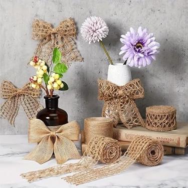 Imagem de 4 peças de fita vintage de tecido de juta de linho sem bordas desgastadas para festas de fim de ano, decoração de casa, embrulho de presente - Natal, Hanukkah, Ano Novo, Dia dos Namorados