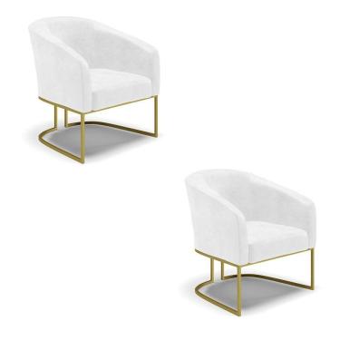 Imagem de Kit 02 Poltronas Corano Branco Base Industrial Dourada