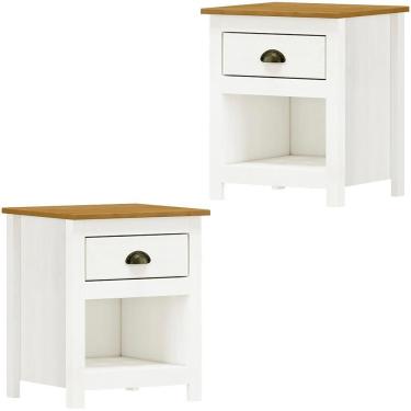 Imagem de Kit 02 Mesas De Cabeceira Madeira Maciça 46 Cm 9100 Branco Freijo Milani Store