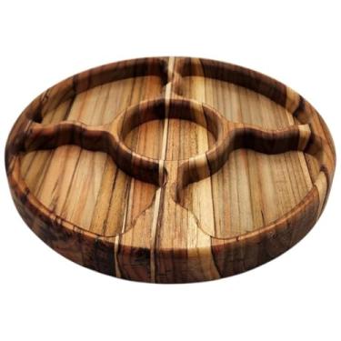 Imagem de Petisqueira Prática de Madeira Nobre Maciça Redonda com 5 Divisórias para Frios e Petiscos Churrascos