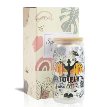 Imagem de TAKEALOOKO Presente para amantes de livros de fantasia para mulheres, copo de vidro de dragão de 473 ml com tampa e canudo, copo de café gelado presente para leitores, leitor ávido, colegas, amigos