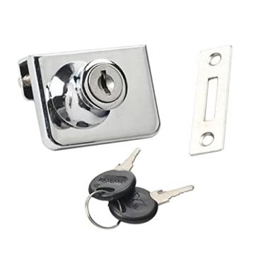 Imagem de Fechadura de armário de vidro deslizante com chaves, trava de exibição de fácil instalação, acabamento cromado para vidro de 3 a 8 mm de espessura - perfeita para vitrines e janelas - 48 x 35 mm A