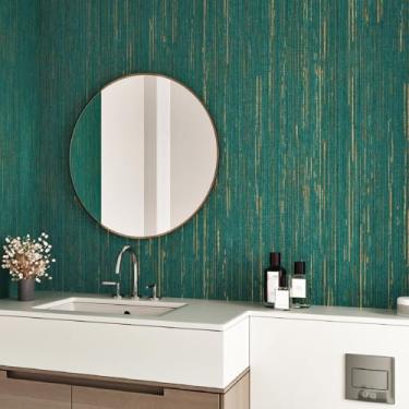 Imagem de Skyblur Papel de parede verde pano de grama descasque e cole papel de parede texturizado removível vintage esmeralda papel de contato para armários de banheiro de quarto autoadesivo de linho falso