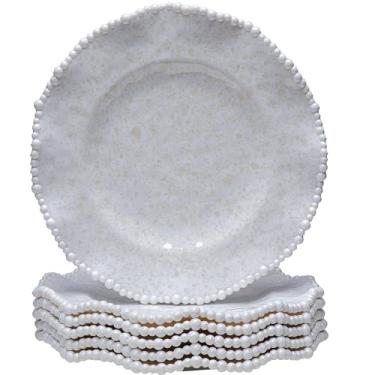 Imagem de ZAROCRUS Pratos de jantar de melamina com contas, conjunto de 6 pratos elegantes de 28 cm de borda recortada para salada/sobremesa, borda de babados com prato de cozinha para uso interno/externo