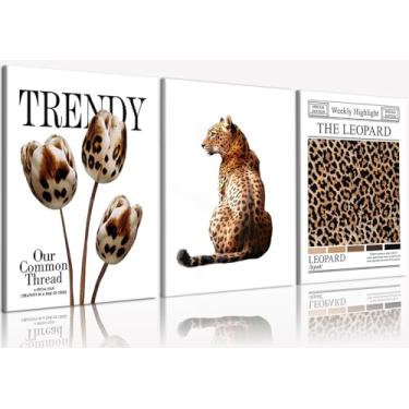 Imagem de Naozon 3 peças de arte de parede em tela com estampa de leopardo, feminino, pôsteres estéticos, impressões em preto e dourado, imagens de leopardo, pinturas, quarto de solteiro, decoração de parede de