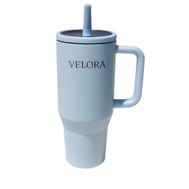 Imagem de VELORA ChillGuard Copo isolado de aço inoxidável de 1,18 l para bebidas quentes e frias (água, café, vitaminas, sucos, etc.) (azul claro)