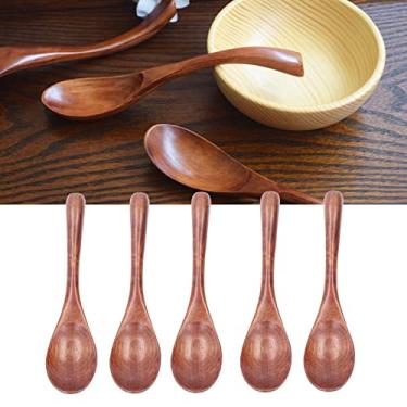 Imagem de Conjunto de concha de sopa de madeira, utensílios de cozinha com cabo longo para misturar e servir na cozinha