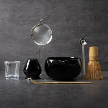 Imagem de Conjunto de batedor Matcha com tigela, kit para fazer matcha batedor de bambu (Chasen), suporte de batedor de cerâmica, peneira para iniciação em pó, utensílios de chá japonês para presente de