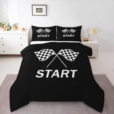 Imagem de Feelyou Jogo de cama infantil com bandeira de esportes de corrida, para crianças, com 1 fronha