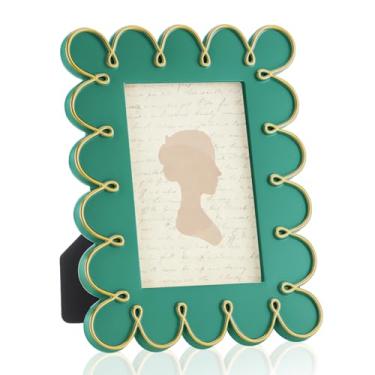 Imagem de AceOrbit Moldura recortada de 12 x 18 cm, linda borda ondulada, moldura de madeira de vidro real para exibição de mesa, decoração de casa, família, amigos, presentes de formatura de casamento (azul