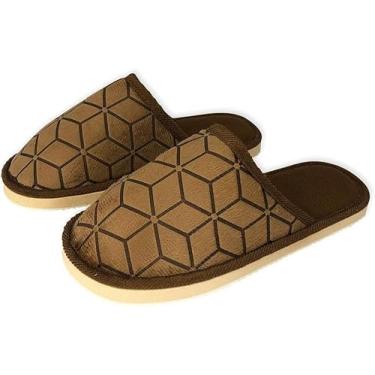 Imagem de Pantufa Masculina Estampada, Macia, Marrom, Tamanho 42/43