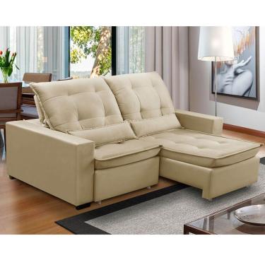 Imagem de Sofa Retratil Reclinavel 2 Lugares 2,10m Atlantis Veludo Bege Lansofbr