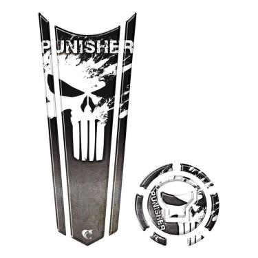 Imagem de Adesivo Faixa Gravata Tanque E Bocal Moto Resinado Justiceiro Preto