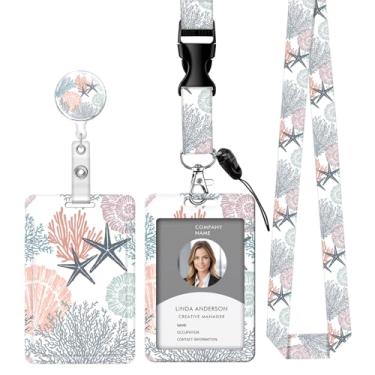 Imagem de Cordão retrátil para crachá de identificação com clipe e chaveiro, ajustável, bonito carretel de separação, durável, perfeito para mulheres enfermeiras, professoras, trabalhadoras de escritório (costa