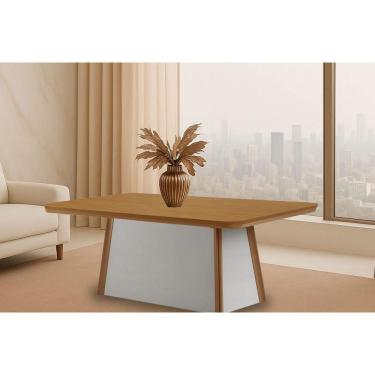 Imagem de Mesa De Sala Jantar Tília C/ Tampo Madeirado C/ Canto Curvo 180x90cm Off White/naturale/naturale - Rufato