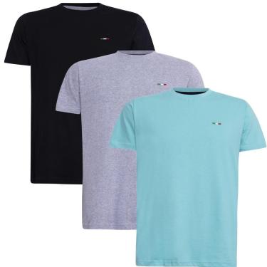 Imagem de Kit 3 Peças Camisetas Básicas Masculina FMF em Algodão Premium no Estilo Tommy Bordado Itália-Masculino