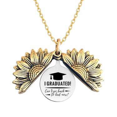 Imagem de LuvQaze Colar de formatura de girassol banhado a ouro 18 k para mulheres, presente de formatura para estudantes de graduação, Small, Cobre, Sem Pedra Preciosa
