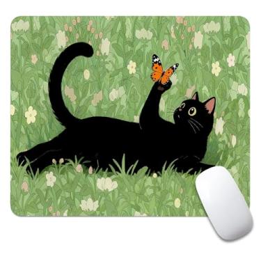 Imagem de CANFLASHION Mouse pad quadrado, mousepad pequeno personalizado com designs, base de borracha antiderrapante para jogos para computadores, laptop, escritório, 240 mm x 200 mm x 3 mm, gato preto