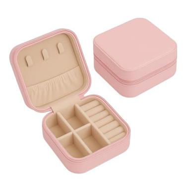Imagem de Porta-Jóias Mini em Couro Sintético, Rosa Claro, Organizador Compacto com Compartimentos, Estojo para Joias e Acessórios