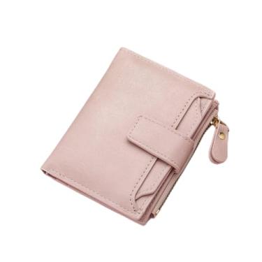 Imagem de Carteira pequena feminina de couro macio com bloqueio de RFID, duas dobras, porta-cartões, para mulheres, com zíper, bolso para moedas, 4 janelas para identidade, rosa, Carteira pequena