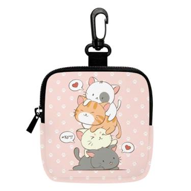 Imagem de Mini porta-moedas com estampa de pata de gato, bolsa multifuncional para chaves, moedas, fone de ouvido, batom, porta-cartões, organizador de cabos de dados, bolsa com zíper, acessórios para amantes