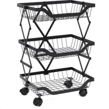 Imagem de Armário Carrinho Organizador Multiuso Com 4 Camadas Com Rodinhas Cozinha Banheiro Quarto Lavanderia(B22/Preto-3Camadas)