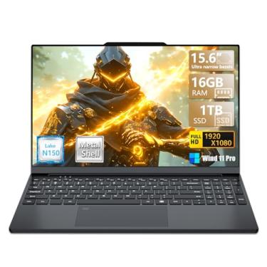 Imagem de Laptop para jogos 2025, laptop de 15,6 polegadas com processador N150 (até 3,6 GHz), 16 GB RAM 1 TB SSD, teclado retroiluminado, FHD 1920 * 1080, WiFi 5, BT 4.2, desbloqueio de impressão digital, Win