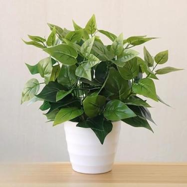 Imagem de Planta verde artificial folha de mesa falsa planta parede grama plástico ramo de árvore floral pequeno trepadeira para decoração de escritório em casa (folhas de endro verde)