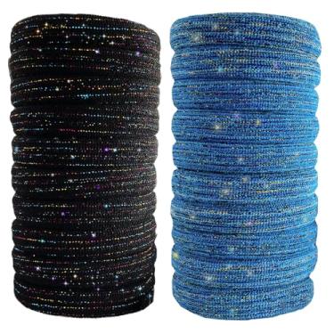 Imagem de MARYLAVENDER Laços de cabelo grandes e elásticos para todos os tipos de cabelo, sem costura, glitter, pôneis, elásticos para rabos de cavalo, elásticos para cabelo grosso, acessórios de cabelo para