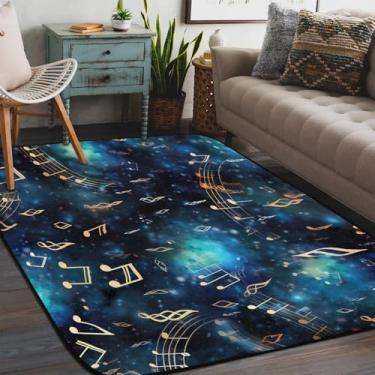 Imagem de Tapete de área para sala de estar, lavável à máquina, notas de galáxia, música, antiderrapante, tapete macio, para sala de estar, quarto, sala de jantar, berçário, cozinha, decoração de casa