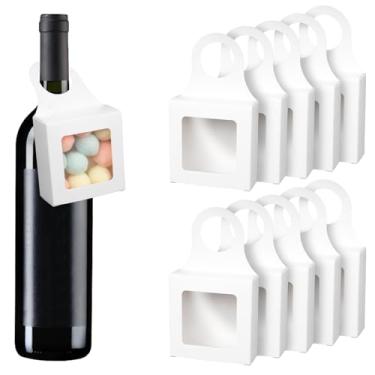 Imagem de Caixa de garrafa de vinho de papel Kraft Pacote com 10 peças com alças de janela penduradas Dobráveis Conjuntos de Acessórios de Vinho Sacos Brancos Dobráveis para Cozinha Jantar Noivado Natal Dia das