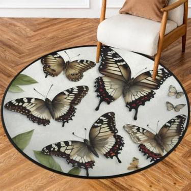 Imagem de Tapete redondo de 3 metros animal borboleta moderno macio tapete de área antiderrapante lavável tapete circular para quarto interno quarto berçário sala de estar cozinha banheiro entrada casa tapete