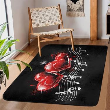 Imagem de Tapete de área para sala de estar, lavável à máquina, música, amor, notas musicais, antiderrapante, tapete macio para sala de estar, quarto, sala de jantar, berçário, cozinha, decoração de casa