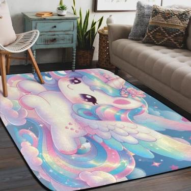 Imagem de Tapete de área para sala de estar, lavável à máquina, unicórnios brilhantes, antiderrapante, tapete macio, para sala de estar, quarto, sala de jantar, berçário, cozinha, decoração de casa