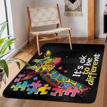 Imagem de Tapete de área para sala de estar, lavável à máquina, autismo, girafa colorida, antiderrapante, tapete macio, para sala de estar, quarto, sala de jantar, berçário, cozinha, decoração de casa