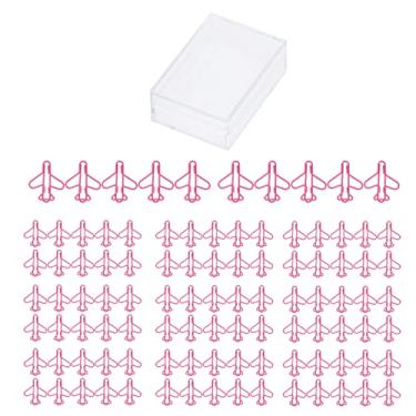 Imagem de Clipes de papel em formato de avião 100 peças, material de escritório metálico à prova de ferrugem para fazer cartões de scrapbooking, decoração de escritório, escola, bonito, (Rosa)