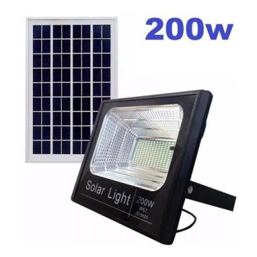 Imagem de Refletor Led holofote 200w Ip66 + Painel Solar Com Controle Remoto