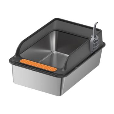 Imagem de IEUDNS Caixa de areia para gatos, caixa de areia para gatos, semi-fechada, fácil de limpar com colher, bandeja de areia para gatos, entrada baixa para gatos, Preto