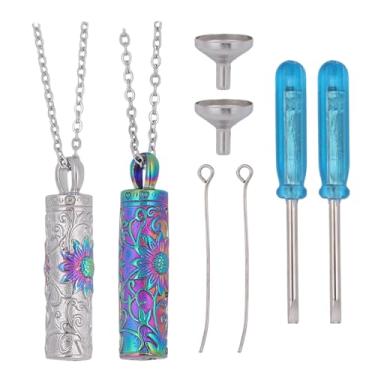 Imagem de beinkmake Kit de 2 peças, colar de urna de girassol, suporte de cinzas, pingentes, recipiente de cremação, joia memorial para mulheres e homens, cilindro