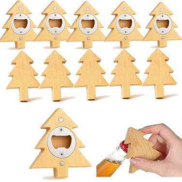 Imagem de Vesici Abridor de garrafas magnético de 6,3 cm DIY em forma de árvore de Natal de bambu abridores de cerveja ímã de geladeira de madeira adesivo de geladeira presente para amantes de cerveja