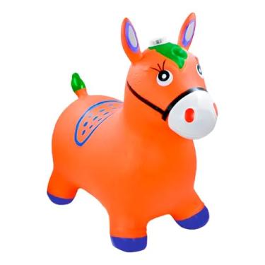 Imagem de Cavalinho Pula Pula Infantil, Vinil Laranja, com Luz e Som, Suporta até 50kg, 50x60cm, para Crianças +3 Anos, Inflável