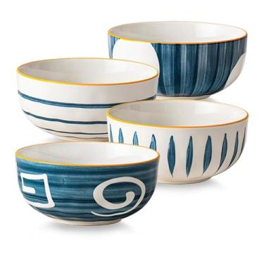 Imagem de Yeacccng Conjunto de 4 tigelas de cereal, tigelas de sopa de cerâmica de 765 g, tigela de ramen japonesa de 15 cm, tigelas decorativas para decoração de cozinha, resistentes a arranhões, sem chumbo