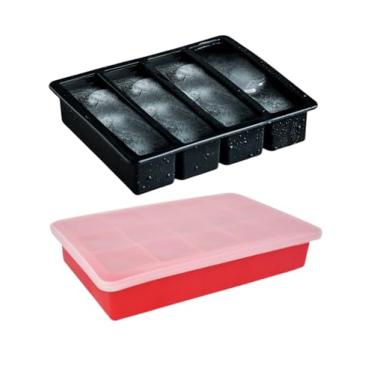 Imagem de Forma de Gelo em Silicone Flexível Antiaderente Cubos Grandes e Barras de Gelo para Bebidas e Drinks Fácil de Desenformar Kit com 2