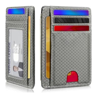 Imagem de Carteira minimalista para homens e mulheres, bolso frontal fino para viagem, bloqueio RFID, carteira de nylon resistente à água para identidade e dinheiro, Cinza claro, Minimalista
