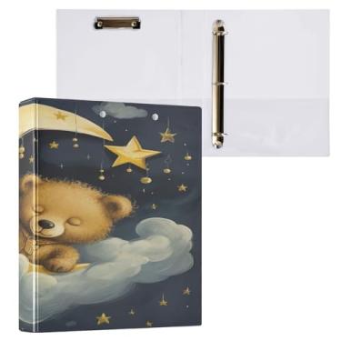 Imagem de Wassud Fichário de 3 anéis de 3 cm com clipe antiderrapante, urso adormecido, 1 pacote com fichário decorativo tamanho carta para escritório em casa