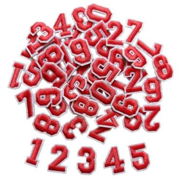 Imagem de Zlettery 50 peças de adesivos de números de 2,5 cm, 5 conjuntos de 0 a 9 adesivos bordados com números pequenos para roupas, jaquetas, chapéus, mochilas, jeans, vermelho